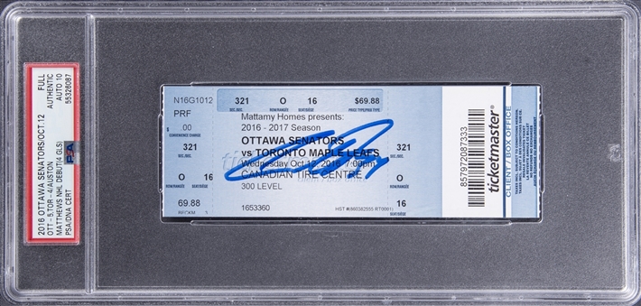 2016 Auston Matthews Signed Ottawa Senators/Toronto Maple Leafs Full Ticket From Matthews NHL Debut - PSA Authentic, PSA/DNA 10
